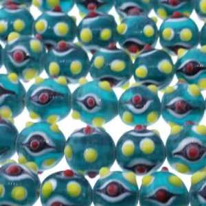 Lampwork Glass  Blue/Yellow/Red  Ball Plain   12mm Diameter, Sold by 