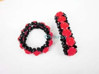 New Fashion Bracelet Black Crystal Beads Red Rose 1pcs  