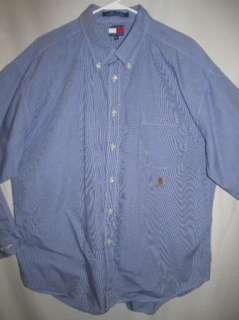 Tommy Hilfiger White Navy Blue Checkered Logo Crest Dress Shirt Mens 