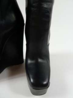 BALENCIAGA Black Two Tone Leather Platform Wedge Heel Boots 6 36 