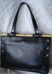 CLAUDIA FIRENZE ITALY BAMBOO BLACK LEATHER TOTE BAG  