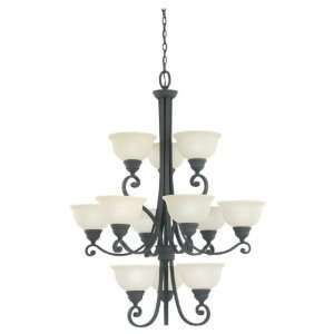   Light Fluorescent Chandelier in Weathered Iron   Energy Star and Title