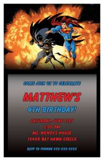 Set of 10 Superman & Batman Personalized Invitations  