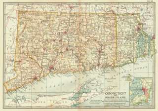 Title of Map Connecticut and Rhode Island; Inset map Newport