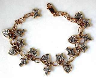 Vermeil Sterling Silver Heart Cross & Butterfly Charm s Bracelet 