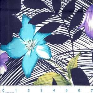  58 Wide Rayon Faille Tropical Island Floral Navy/Aqua Fabric 