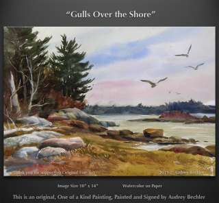 gulls over the shore is a 10 x 14 landscape painting painted by audrey 