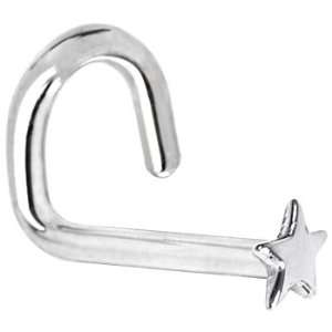  Solid 14KT White Gold Star Left Nostril Screw   20 Gauge Jewelry