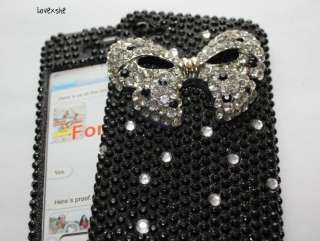   4G 4S   3D Diamond Bling Case Cover Black White Silver Bedazzled Bow
