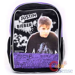 Justin Bieber School Backpack 16 Large Bag Purple Black Bieber Fever 