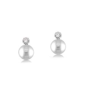 JUNE Birthstone Earrings 10k White Gold Pearl Earrings