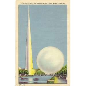 1930s Vintage Postcard The Trylon and Perisphere 1939 New York Worlds 