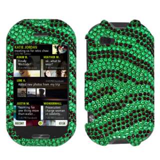 New For Sharp Kin Two Cell Phone Black Green Zebra Full Bling Stone 