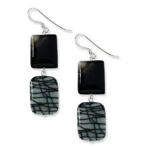  Sterling Silver Black Agate and Zebra Jasper Earrings 