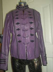 Pamela McCoy Purple Black Lady Leather Coat Size S  