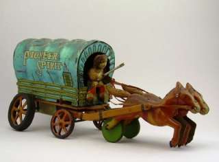 Vintage Tin Litho Covered Wagon Battery Toy ALPS Japan  