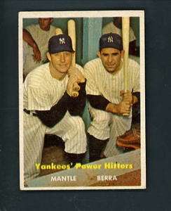 1957 Topps 407 Yankees Power Hitters Mantle Berra EX+++  