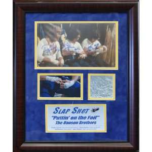 Autographed The Hanson Brothers Slap Shot Color Framed Foil Collage 