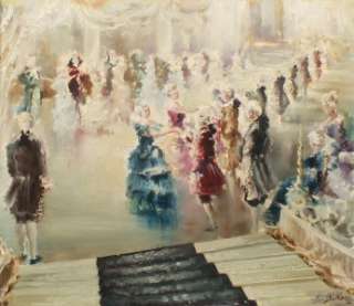 ANTIQUE FRENCH ITALIAN BALLROOM HIGH SOCIETY WEDDING PARTY SIGNED OIL 