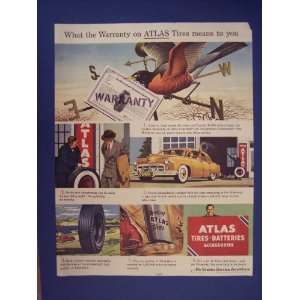 Atlas tires,batteries,accessories 1950 ad. Robin on weather vane. 50s 