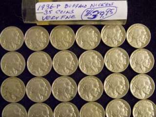 Nice Short Roll of Thirty Five (35) 1936 P Buffalo Head Nickels Nice 