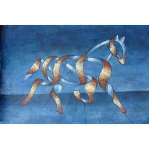  inch Abstract Hand painted Oil Painting Blue Horse