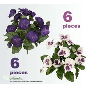    Pansy Artificial Silk Flower Bushes _Cream Lavender and Violet Blue