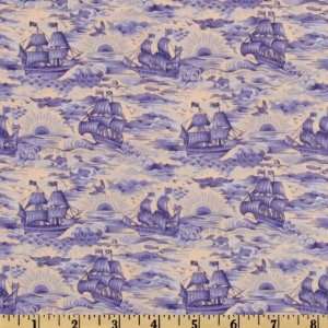   Fathers Ship Toile Blue Fabric By The Yard Arts, Crafts & Sewing