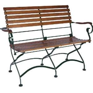  European 2 Seat Folding Wood Bench w/ Arms Patio, Lawn & Garden