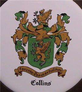 COLLINS COAT OF ARMS FAMILY CREST WOOD CERAMIC  