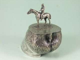 VICTORIAN HORSE HOOF SNUFF BOX TABLE RACING SILVER PLATE GILT TROPHY 