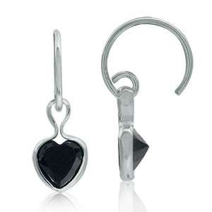 Heart CZ 925 Sterling Silver Drop C Hoop Earrings  