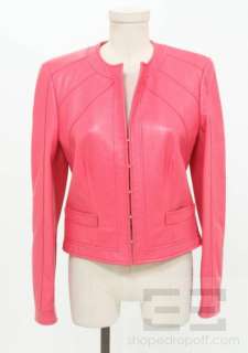 Escada Black Label Pink Leather & Multicolor Silk Lined Jacket Size 38 