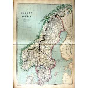  1872 Map Sweden Norway Gotland Gulf Bothnia Aland