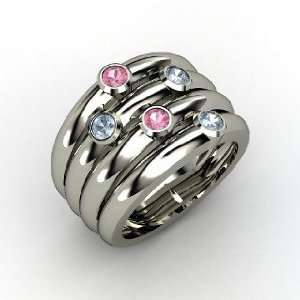  Quintet Ring, Sterling Silver Ring with Aquamarine & Pink 