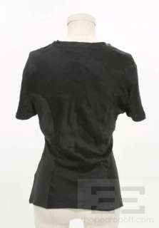 Yves Saint Laurent Black Silk Scoop Neck Short Sleeve Top Size Medium 