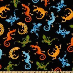  44 Wide Goofy Geckos Allover Black Fabric By The Yard 