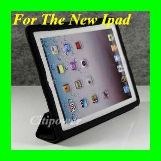 Black The New iPad 3 Smart Cover Slim Magnetic PU Leather Case Wake 
