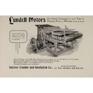  1897 Ad Lundell Motor Printing Press Interior Conduit 