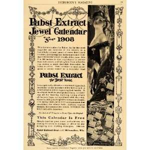 1908 Ad Pabst Extract Tonic Perfume Jewel Calendar Lady   Original 