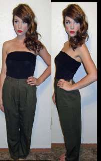   Vintage 80s Olive Green High Waist Pleated Trousers Pants S  