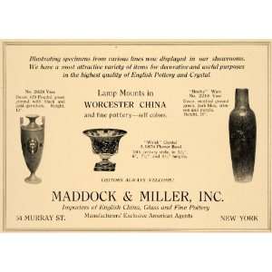  1920 Ad Maddock Miller Worcester China Walsh Crystal 