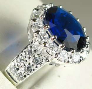 Estate 6.63ctw Blue & White Sapphire Sterling Silver 925 Ring 5.7g 