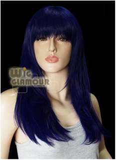 New Long Dark Blue Wavy Skin Top Hair Wig GN39  