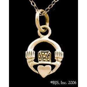 Claddagh Necklace, 14k Yellow Gold, 18 long gold filled cable chain 