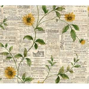  Beige and Charcoal Sunflower Trail on Newsprint Wallpaper 