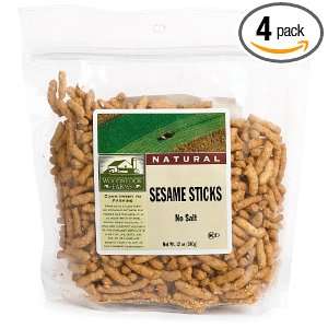 Woodstock Farms Sesame Sticks, No Salt, 12 Ounce Bags (Pack of 4 