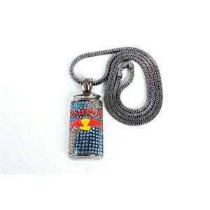 Black with Light Blue Iced Out Red Bull Pendant with a 36 Inch Franco 