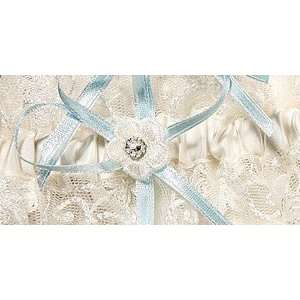 Bridal Garter Sets with Inlaid Crystal Hearts Ivory Blue