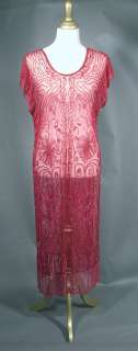 RUBY RED 20s Flapper ART DECO Beaded Panel TABARD Gown  